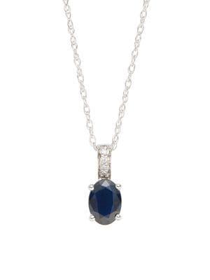 Lord & Taylor 14k White Gold Diamond And Sapphire Pendant Necklace