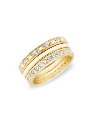 Sole Society Set Of 3 Goldtone And Crystal Stackable Rings