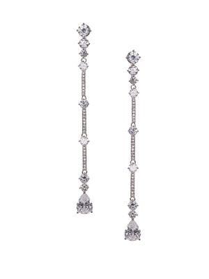 Nina Rhodium-plated And Cubic Zirconia Linear Pave Bar Drop Earrings