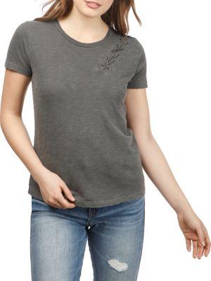 Lucky Brand Plus Lace-up Shoulder Cotton Tee