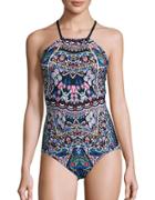 Laundry By Shelli Segal Printed One-piece Halter Swimsuit