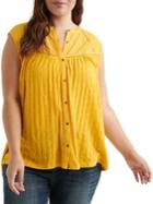 Lucky Brand Plus Pleated Button-down Shirt