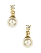 Anne Klein Gold Plated Crystal And Faux Pearl Drop Earrings