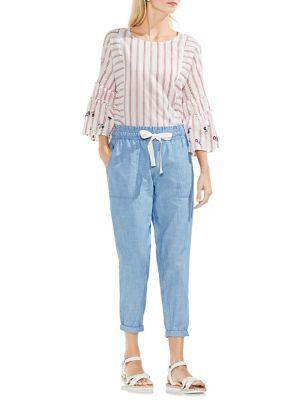 Vince Camuto Drawstring Slim-leg Chambray Pants