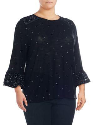 Lucky Brand Plus Printed Ruffle-sleeve Cotton Top