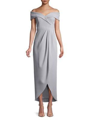 Xscape Plus Plus Off-the-shoulder Draped Gown