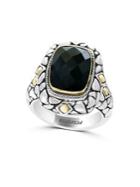 Effy 925 Sterling Silver, 18k Goldplated & Faceted Onyx Ring