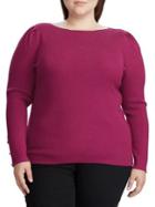 Lauren Ralph Lauren Plus Puff-sleeve Boatneck Cotton-blend Sweater