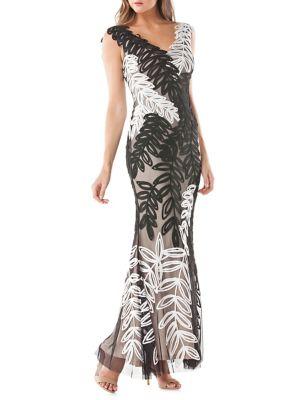 Js Collections Embroidered V-neck Gown