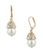Anne Klein Pave And Faux Pearl Clip-on Drop Earrings