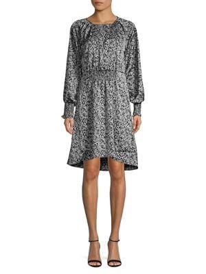 H Halston Printed Long Sleeve Shirt Dress