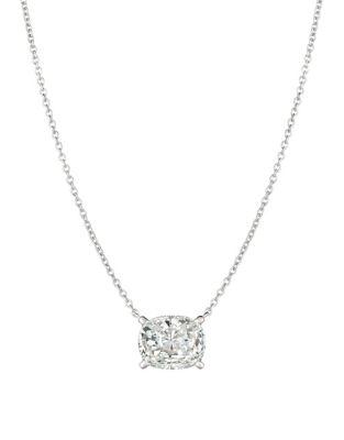Crislu Radiant Cushion Cuts Crystal, Sterling Silver And Pure Platinum Pendant Necklace