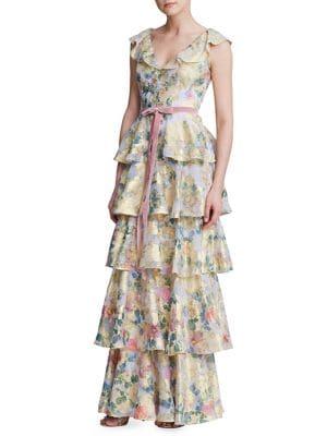 Marchesa Notte Floral Ruffle A-line Gown