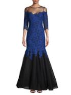 Teri Jon Floral Illusion Mermaid Dress