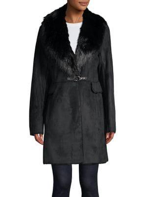 Ivanka Trump Belted Faux-fur Collar Jacket