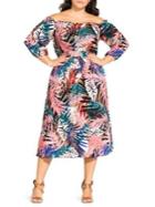 City Chic Plus Copacabana Printed Off-the-shoulder Fit-&-flare Dress