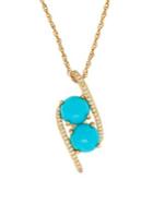 Lord & Taylor Turquoise, Diamond & 14k Yellow Gold Pendant Necklace