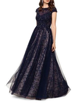 Xscape Embellished Floral Lace Sheer Gown