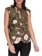 B Collection By Bobeau Simi Floral-print Tie Neck Blouse