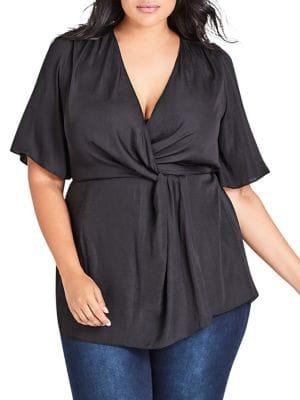 City Chic Plus V-neck Knot Top