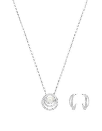Two-piece Swarovski Crystal And Faux Pearl Pendant Necklace And Postback Earrings Set