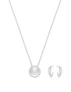 Two-piece Swarovski Crystal And Faux Pearl Pendant Necklace And Postback Earrings Set