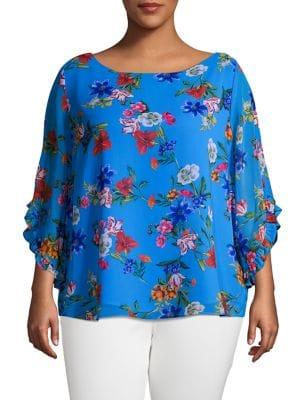 Calvin Klein Plus Floral Boatneck Ruffle Top
