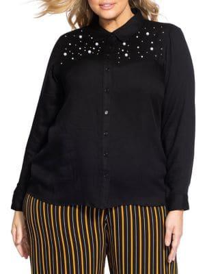 City Chic Plus Sweet Things Embellished Button Down Shirt
