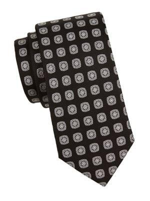Black Brown Medallion Neat Silk Tie