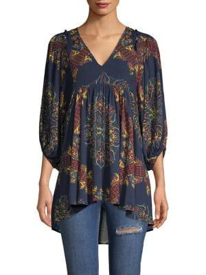 Free People Printed Puff-sleeve Tunic
