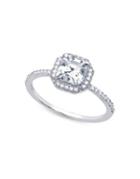 Crislu Classic Crystal, Sterling Silver And Platinum Heirloom Solitaire Ring