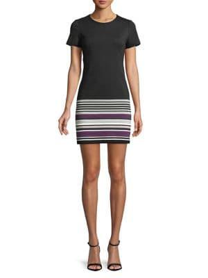 Calvin Klein Petite Short-sleeve Stripe-hem Sheath Dress