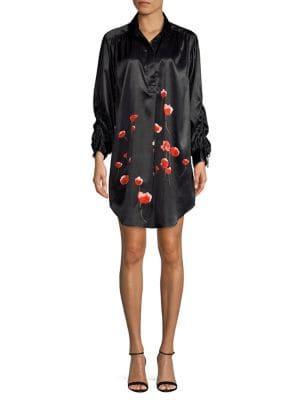 Joan Vass Ruched Tie Sleeve Shirtdress