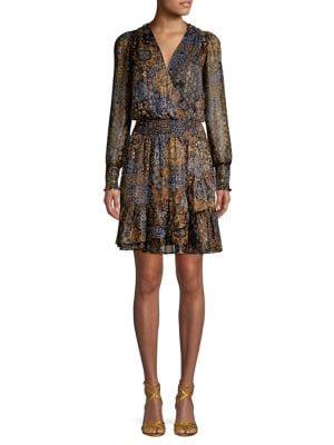 Michael Michael Kors Ruffle-trimmed Mixed-print Blouson Dress