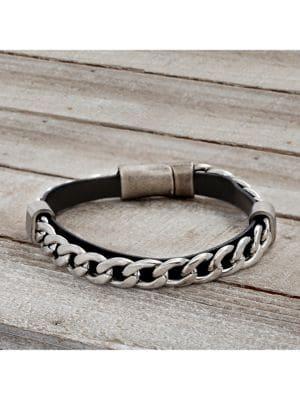 Lord & Taylor Stainless Steel & Vegan Leather Square Rondel Curb Chain Bracelet