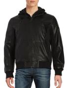 Guess Hooded Faux Leather Bomber Jacket