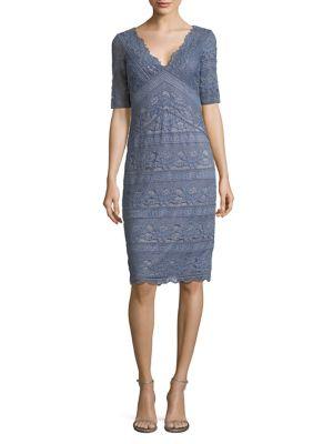 Adrianna Papell Stripe Lace Short Cocktail Dress