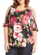 Karen Kane Plus Cold-shoulder Floral Ruffle Top