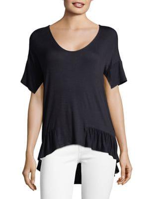 Ellen Tracy Petite Ruffled Hi-lo Top