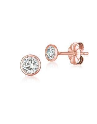 Crislu Classic Solitaire Bezel Set 18k Rose Gold Stud Earrings