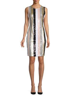 Calvin Klein Striped Sequined Sheath Dress