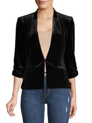 Eliza J Velvet Shirred Sleeve Blazer