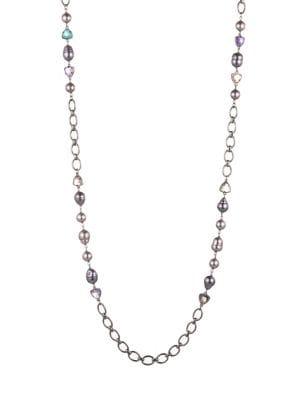 Carolee Hematite And Glass Stone And 15mm Freshwater Pearl Station Necklace