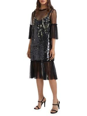 French Connection Ever Sparkle Embellished Mesh Dress