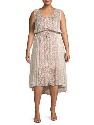Lucky Brand Plus High-low Printed Blouson Dress