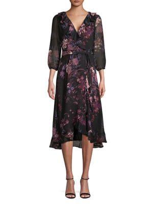 Gabby Skye Ruffled Floral Wrap Dress