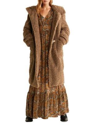 Mango Faux Shearling Long Hooded Coat