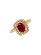 Lord & Taylor Ruby, Diamond, And 14k Yellow Gold Ring