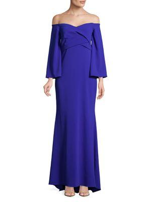 Badgley Mischka Platinum Off-the-shoulder Long Sleeve Gown