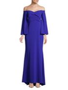 Badgley Mischka Platinum Off-the-shoulder Long Sleeve Gown